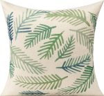 Funda de cojín hojas tropicales con diseño hojas suaves en tonos verdes y azulados