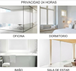 Vinilo empavonado instalado en oficinas, dormitorios, baños y salas de estar para aumentar la privacidad.